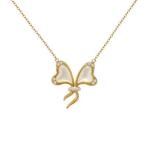 White Shell Butterfly 18 Karat Gold Necklace with Diamonds - Sharon-I