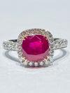 18 Karat Gold Red Ruby(Pigeon Blood) White Gold Diamond Ring