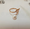 18 Karat Rose Gold Adjustable Freshwater Pearl Leaf Ring with Diamonds - Sharon-I